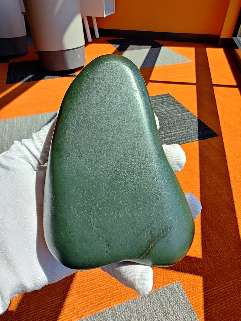 Siberian Nephrite Jade Cobble – Olive-Cyan River Polished Stone