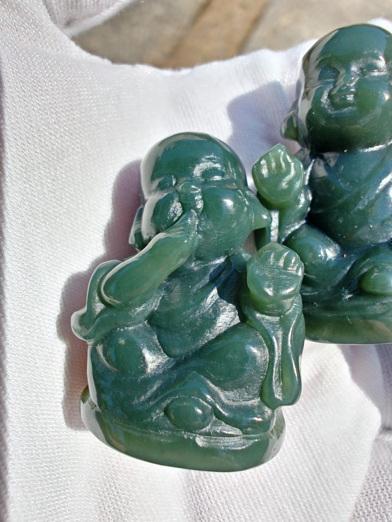 Hand Carved Nephrite Jade Baby Figurine Set: "No Hearing, Seeing, Speaking" - Image 5
