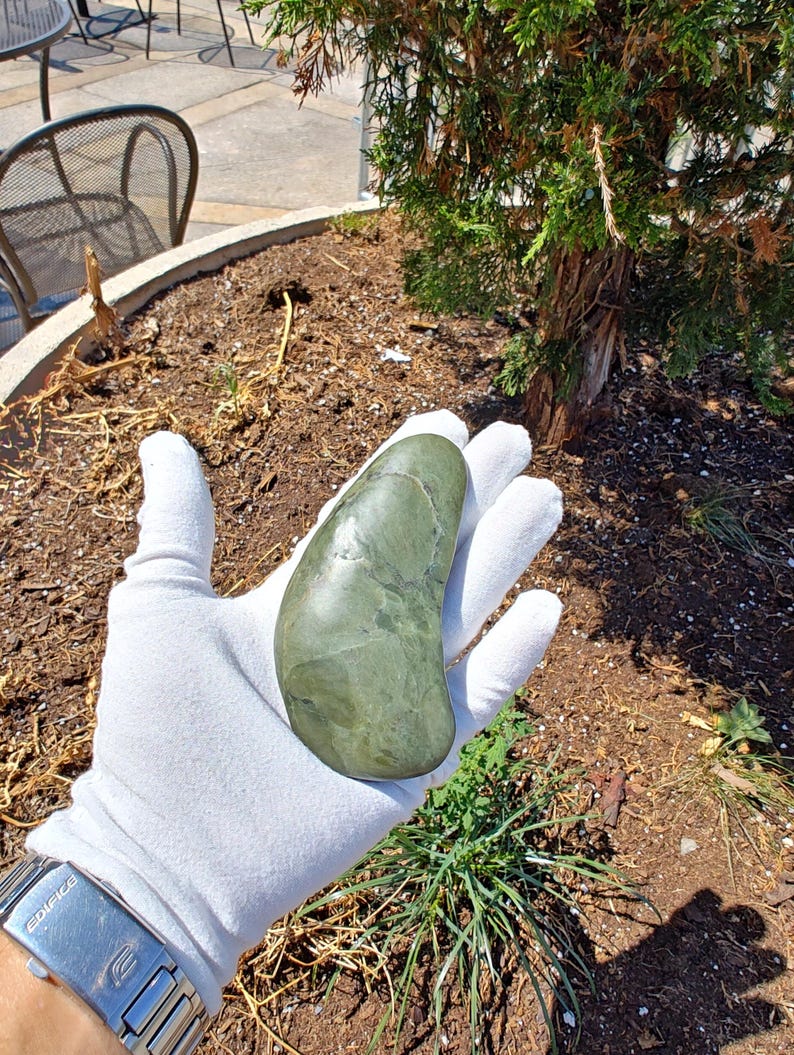 Kidney Shaped Authentic Big Sur Jade Tumbled Palm Stone - Image 7