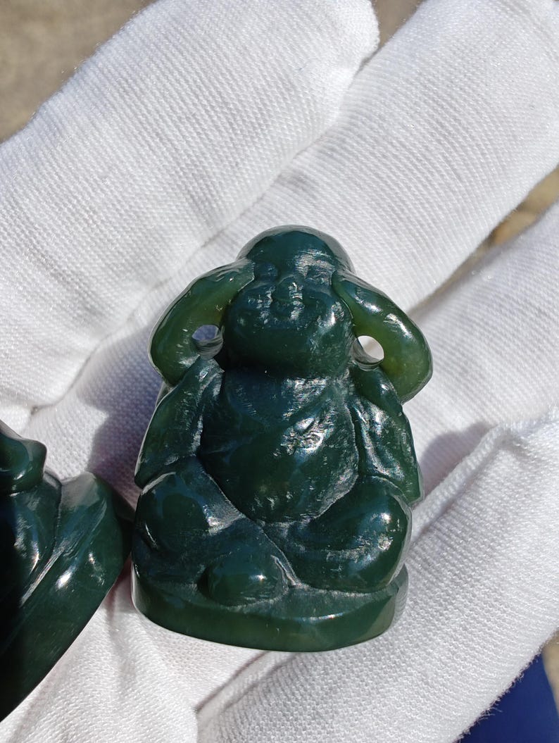 Hand Carved Nephrite Jade Baby Figurine Set: "No Hearing, Seeing, Speaking" - Image 6