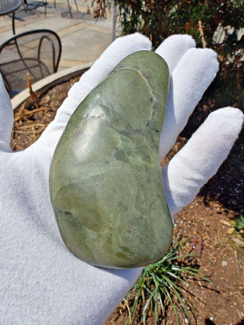 Kidney Shaped Authentic Big Sur Jade Tumbled Palm Stone - Image 2