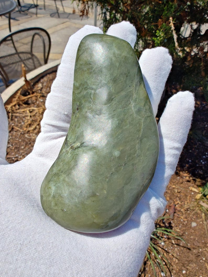 Kidney Shaped Authentic Big Sur Jade Tumbled Palm Stone