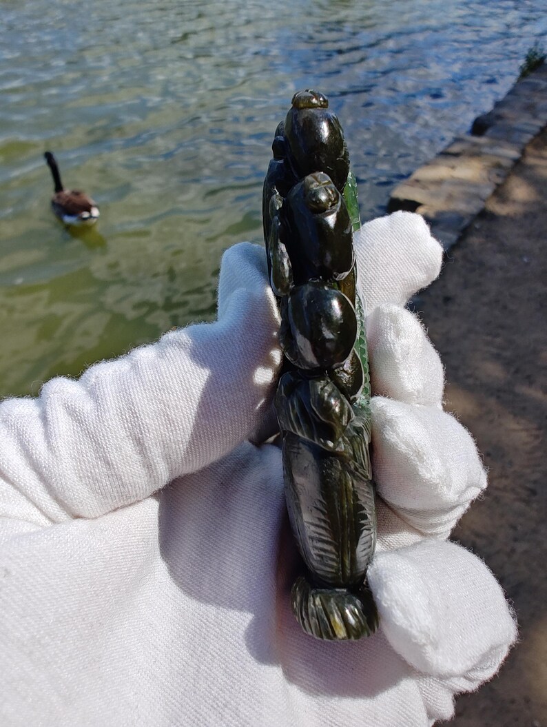 Certified Authentic Nephrite Jade Hand Carved Stereo Flower Basket (Not Big Sur Jade) - Image 4