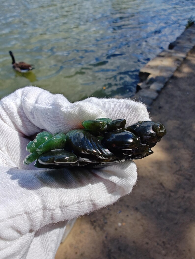 Certified Authentic Nephrite Jade Hand Carved Stereo Flower Basket (Not Big Sur Jade) - Image 6