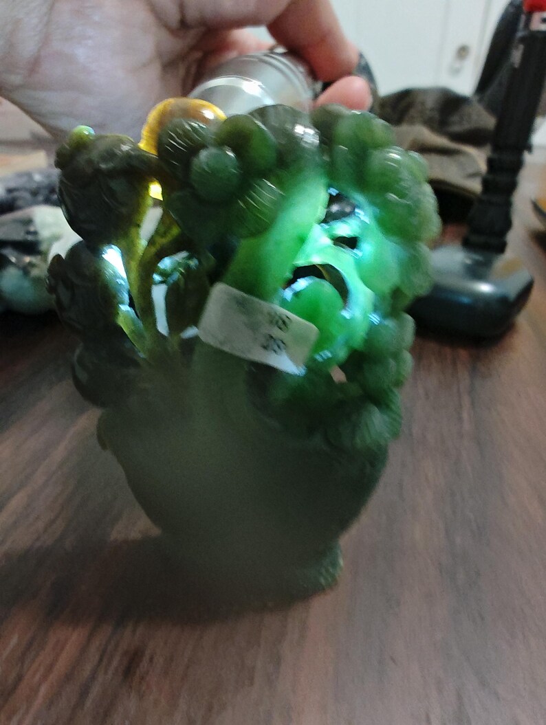 Certified Authentic Nephrite Jade Hand Carved Stereo Flower Basket (Not Big Sur Jade) - Image 9
