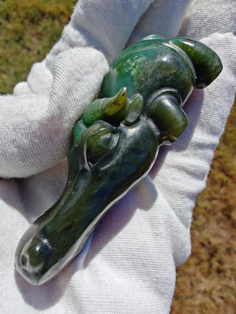 Certified Hand Carved Nephrite Jade HipCowGator (Not Big Sur Jade)