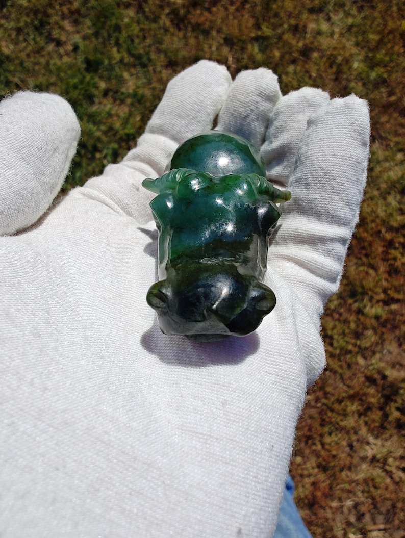 Certified Hand Carved Nephrite Jade HipCowGator (Not Big Sur Jade) - Image 3