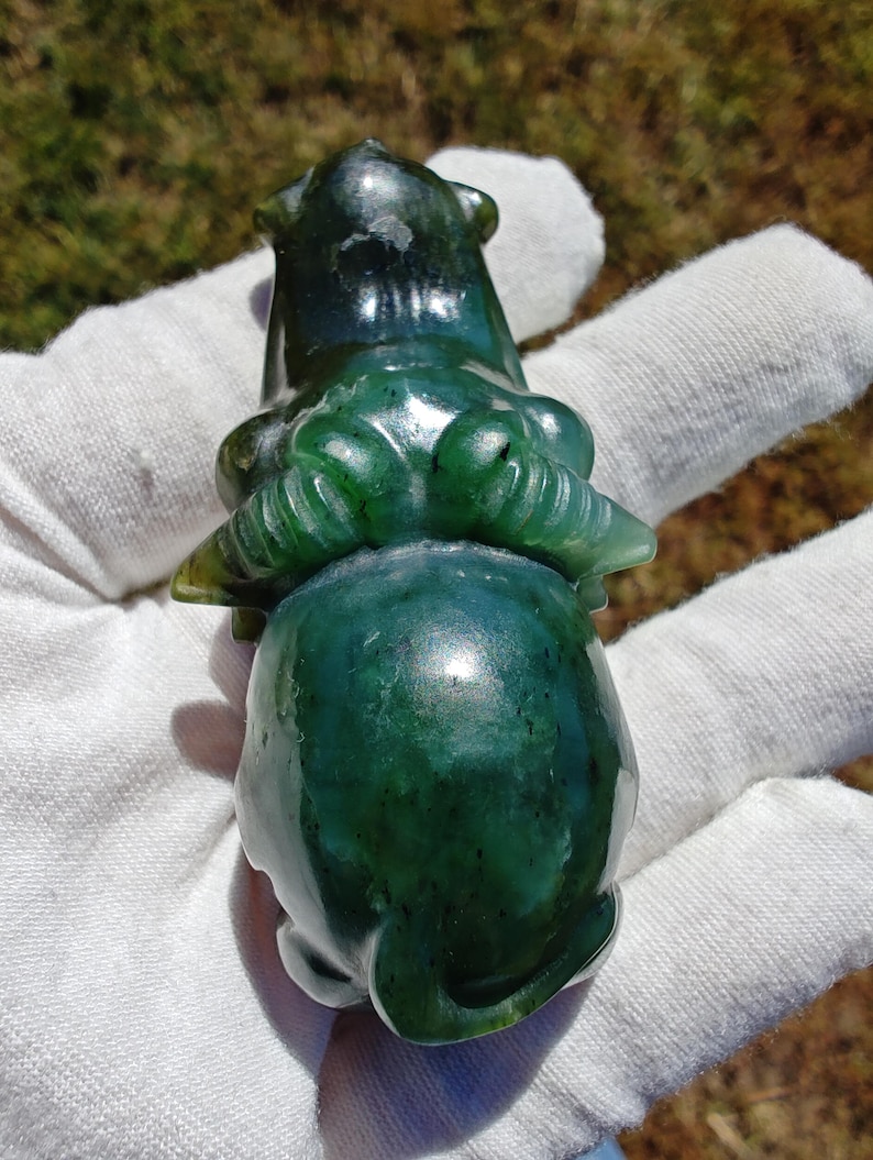 Certified Hand Carved Nephrite Jade HipCowGator (Not Big Sur Jade) - Image 2