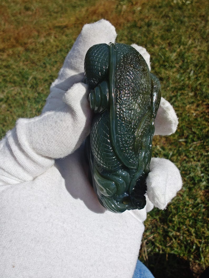Certified Hand Carved Nephrite Jade XuanWu Dragon Turtle (Not Big Sur Jade) - Image 5
