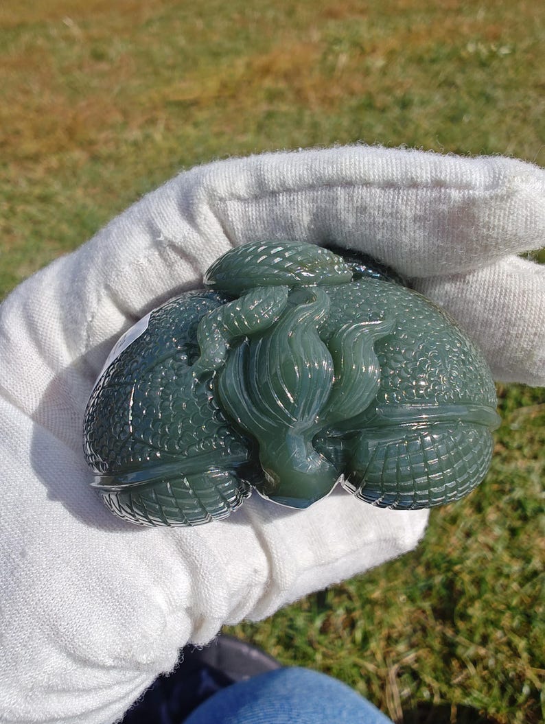 Certified Hand Carved Nephrite Jade XuanWu Dragon Turtle (Not Big Sur Jade) - Image 3