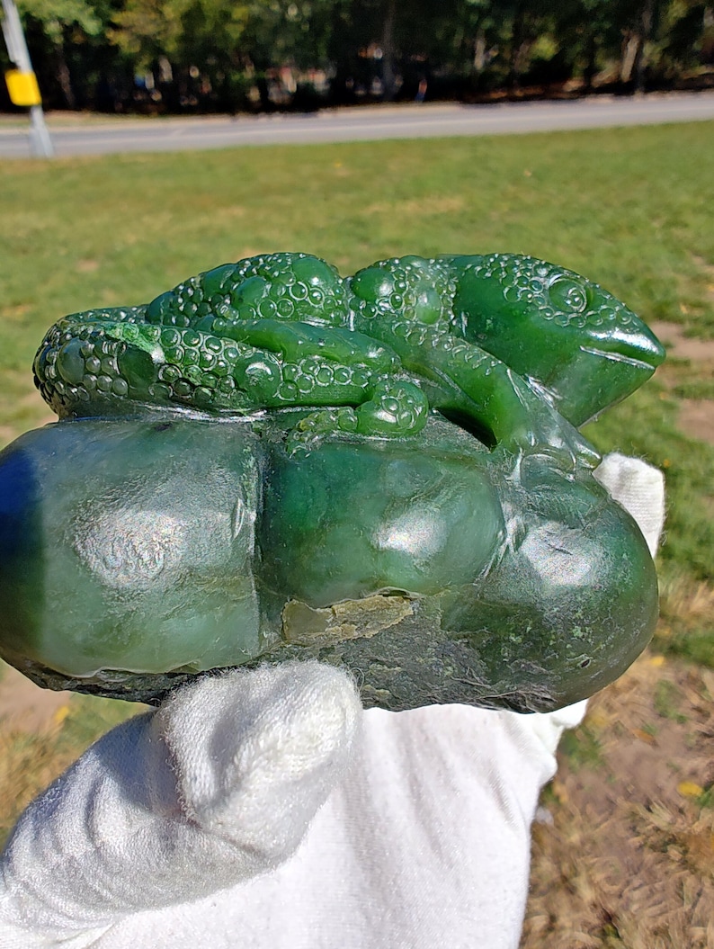 Certified Authentic Canadian Yukon Nephrite Jade Hand Carved Lizard (Not Big Sur Jade) - Image 4