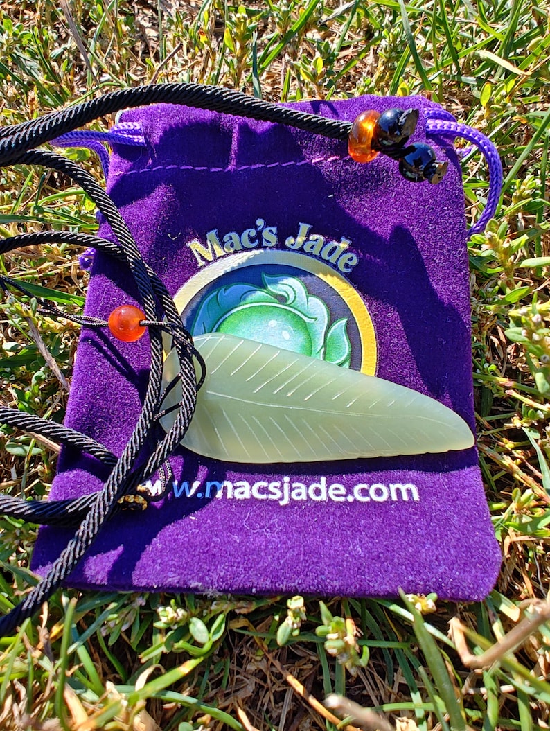 Certified Hand Carved Nephrite Jade Leaf Pendant (Not Big Sur Jade)
