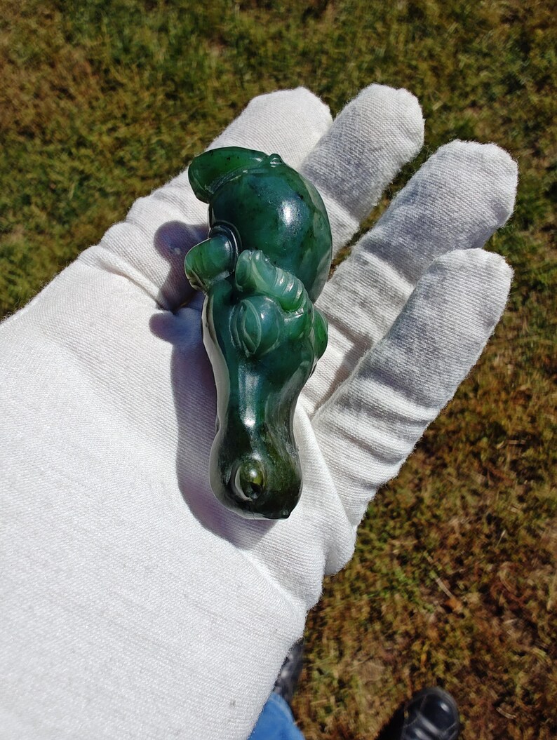 Certified Hand Carved Nephrite Jade HipCowGator (Not Big Sur Jade) - Image 8