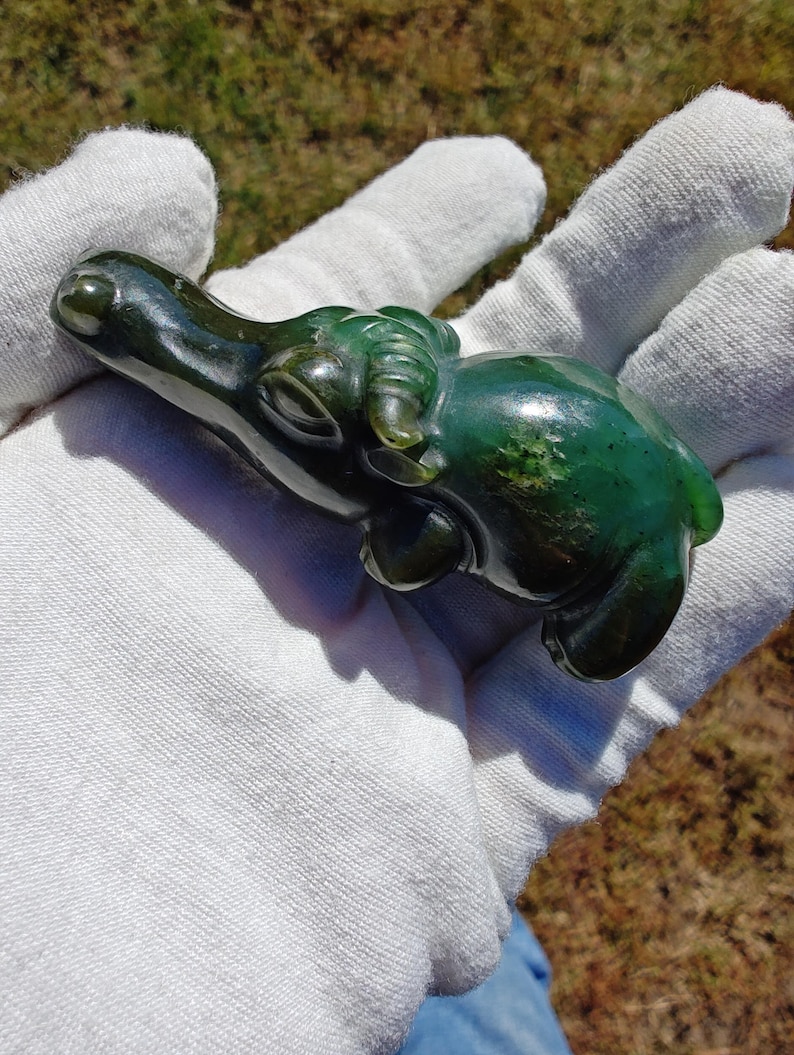 Certified Hand Carved Nephrite Jade HipCowGator (Not Big Sur Jade) - Image 6
