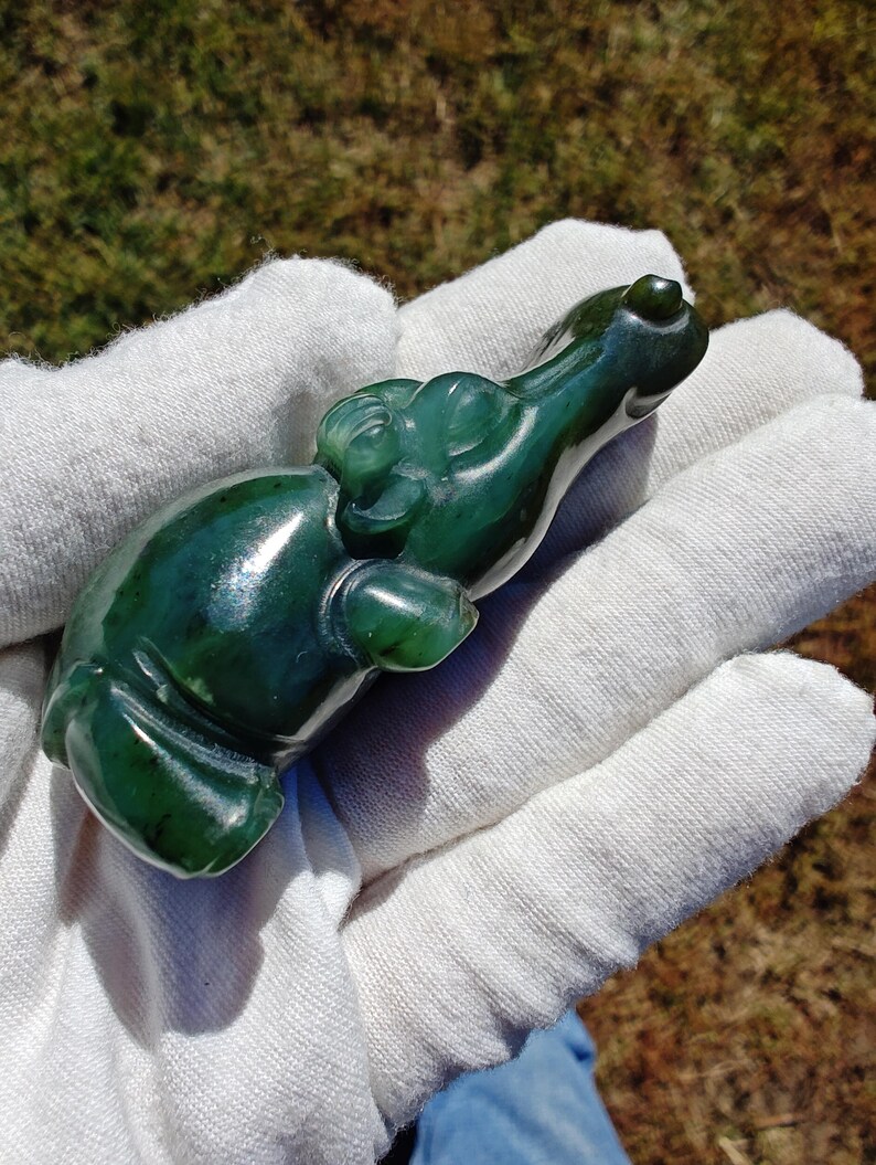 Certified Hand Carved Nephrite Jade HipCowGator (Not Big Sur Jade) - Image 5