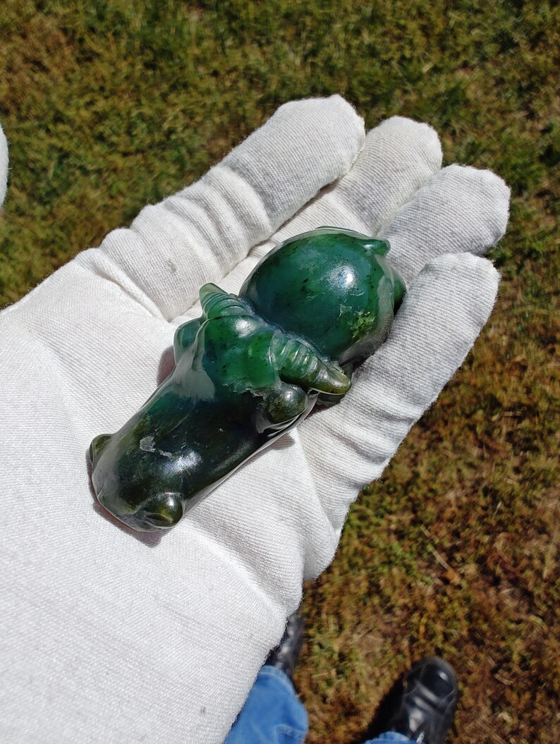 Certified Hand Carved Nephrite Jade HipCowGator (Not Big Sur Jade) - Image 9