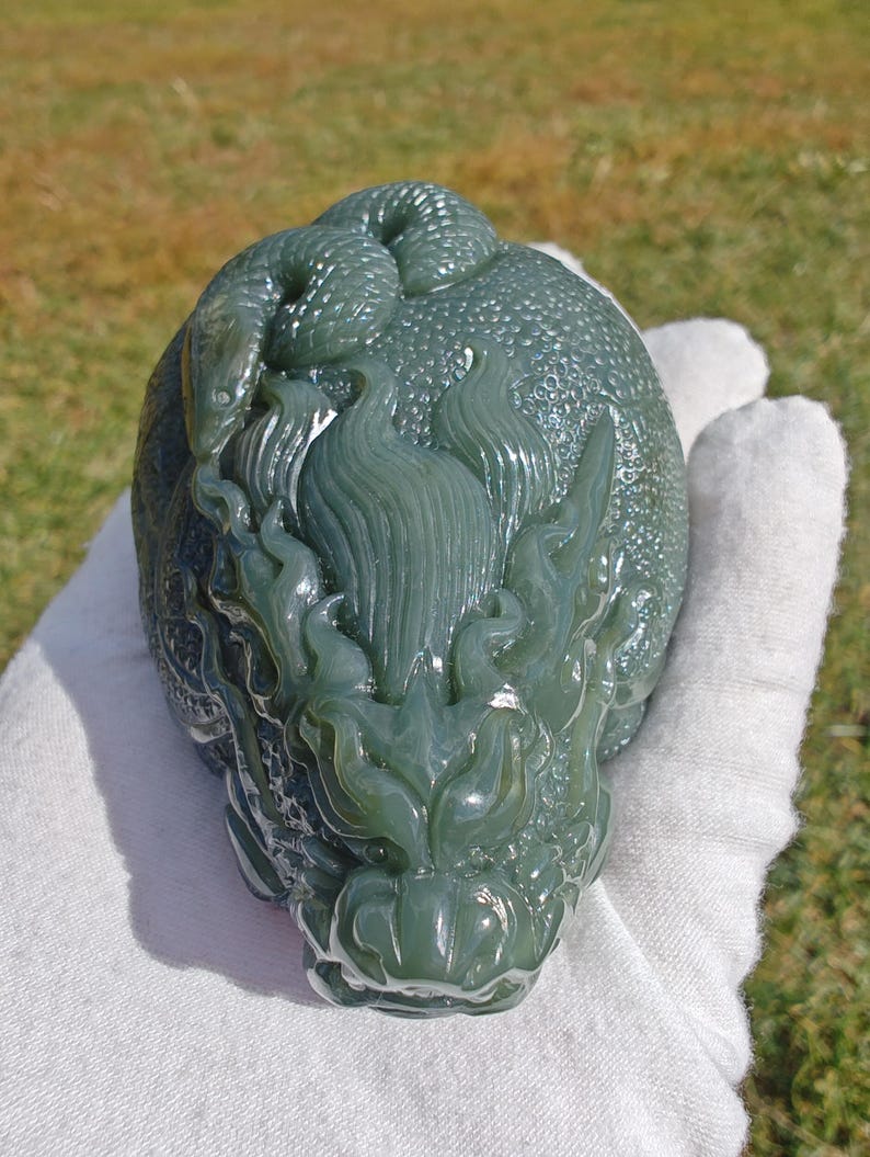 Certified Hand Carved Nephrite Jade XuanWu Dragon Turtle (Not Big Sur Jade) - Image 2