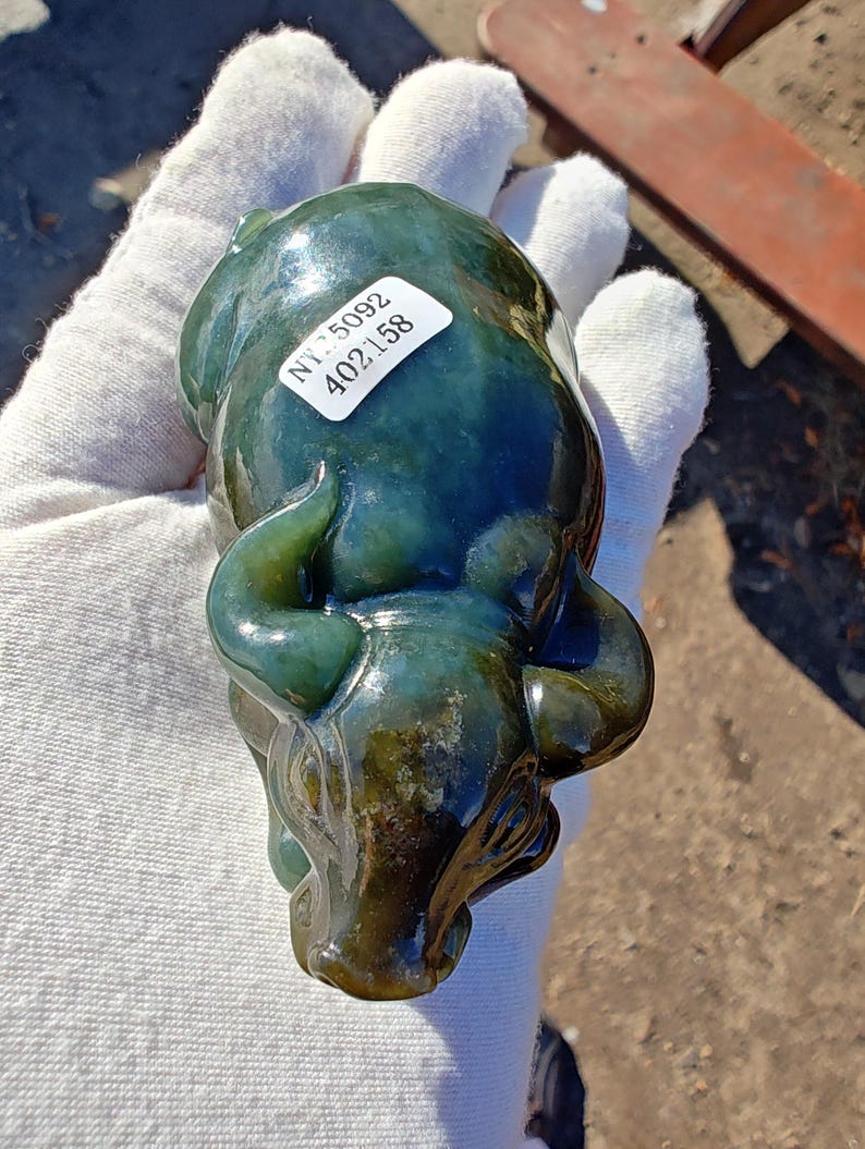 Authentic Handmade Nephrite Jade Cow - Image 2