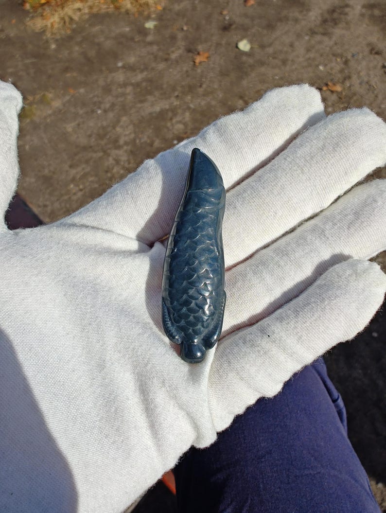 Mac's Jade Brand Dark-Green Nephrite Jade Dragon Fish Pendant - Image 7