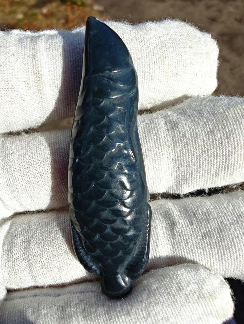 Mac's Jade Brand Dark-Green Nephrite Jade Dragon Fish Pendant - Image 2