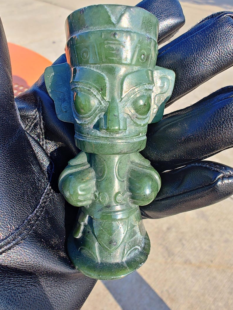 Hand Carved Lab Certified Canadian Yukon Nephrite Jade Sanxingdui Ruin Little Guy