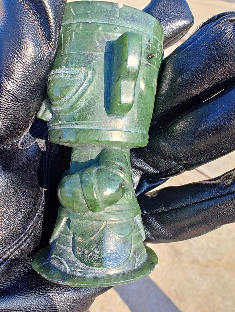 Hand Carved Lab Certified Canadian Yukon Nephrite Jade Sanxingdui Ruin Little Guy - Image 2