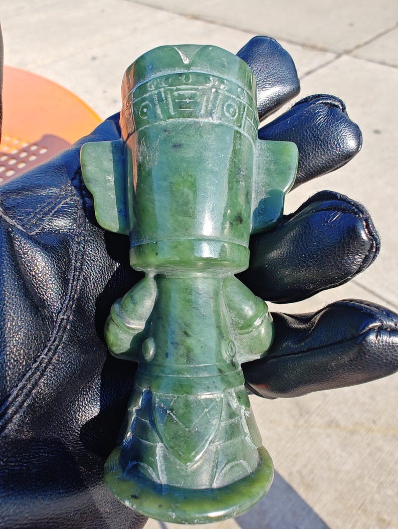 Hand Carved Lab Certified Canadian Yukon Nephrite Jade Sanxingdui Ruin Little Guy - Image 4