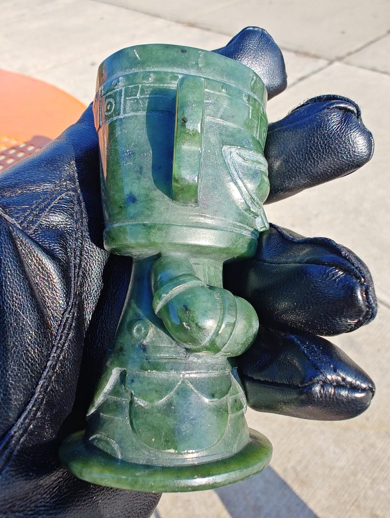 Hand Carved Lab Certified Canadian Yukon Nephrite Jade Sanxingdui Ruin Little Guy - Image 3