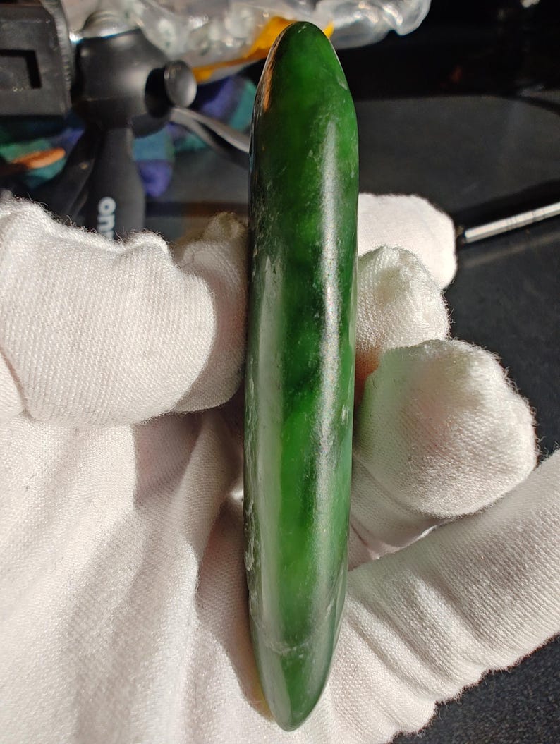Authentic Siberian Blueish-Green Nephrite Jade Palm Stone - Image 4