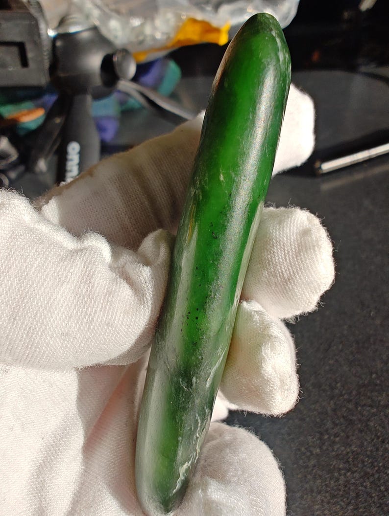 Authentic Siberian Blueish-Green Nephrite Jade Palm Stone - Image 5
