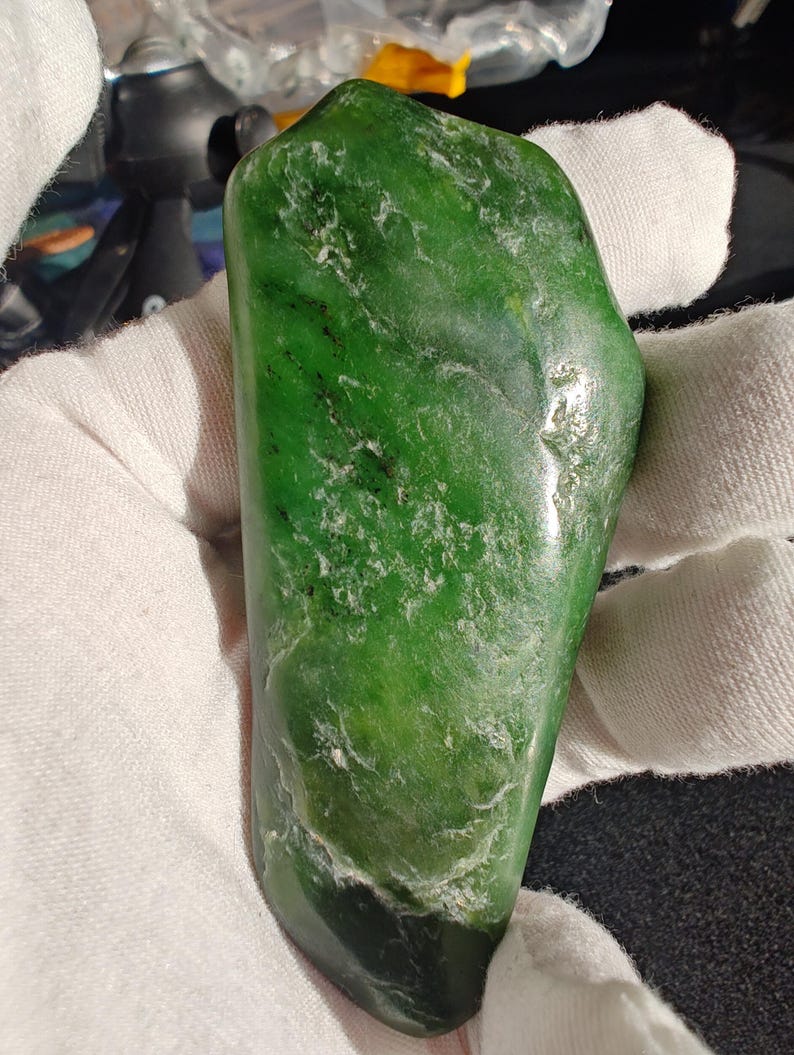 Authentic Siberian Blueish-Green Nephrite Jade Palm Stone - Image 2