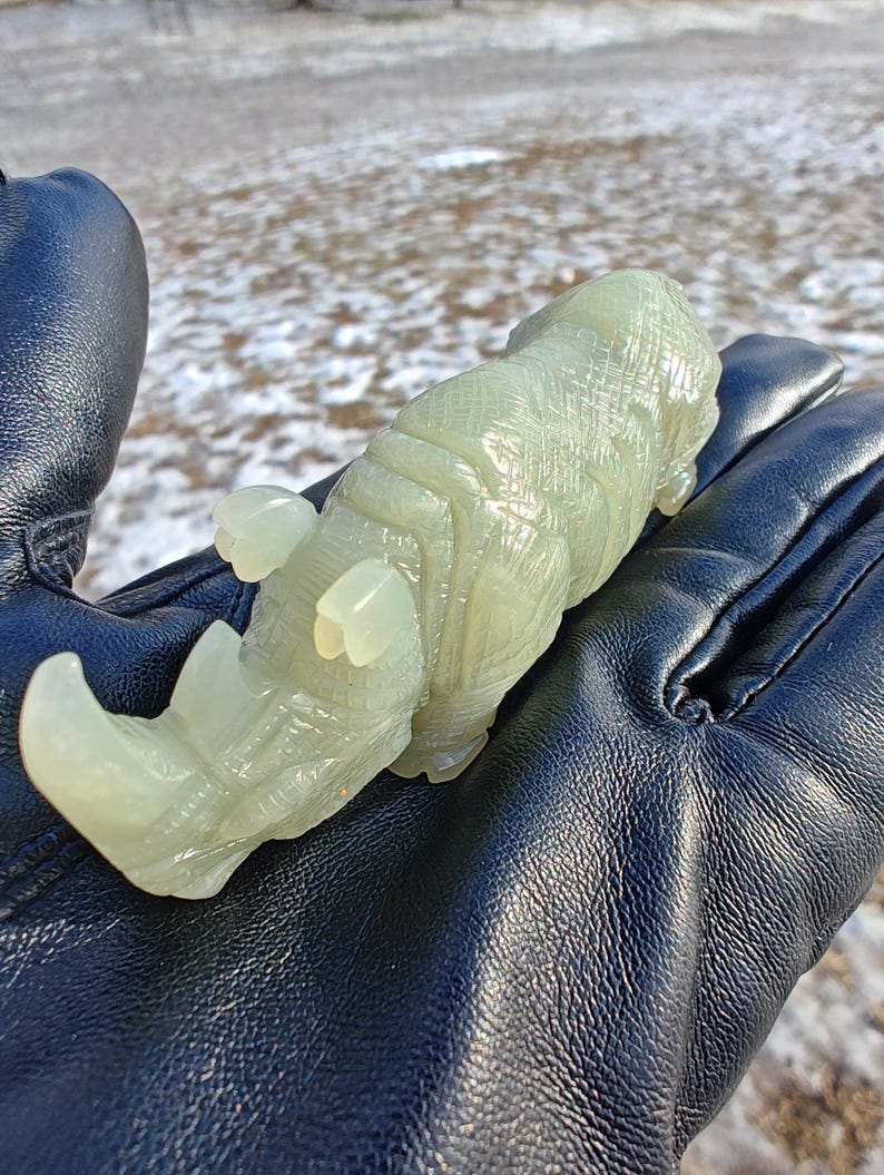 Certified Authentic Nephrite Jade Hand Carved Rhino (Not Big Sur Jade) - Image 10