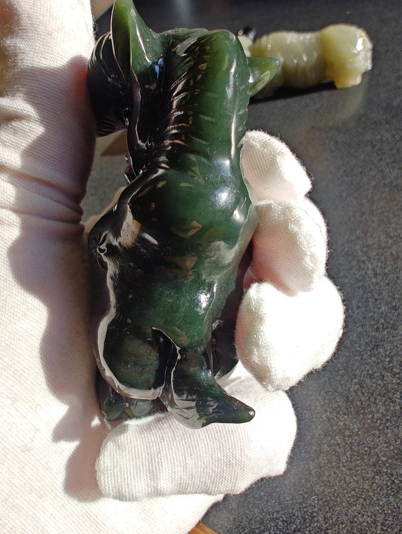 Certified Authentic Nephrite Jade Hand Carved Abstract Cow (Not Big Sur Jade) - Image 5