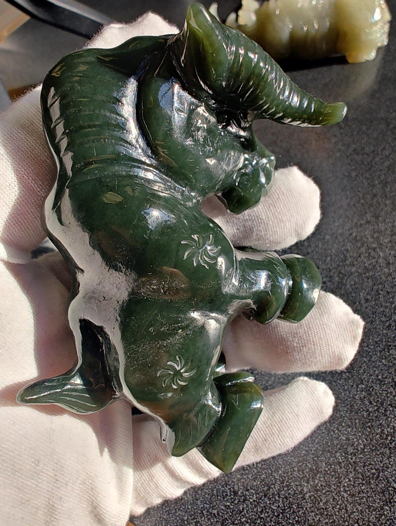 Certified Authentic Nephrite Jade Hand Carved Abstract Cow (Not Big Sur Jade) - Image 6