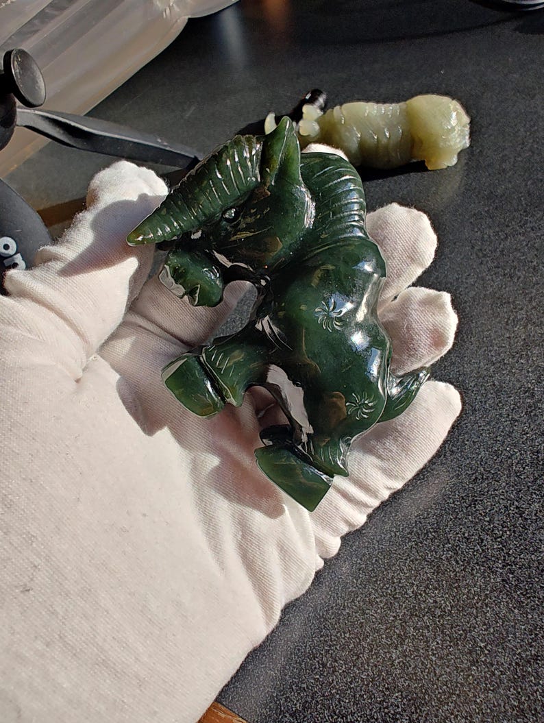 Certified Authentic Nephrite Jade Hand Carved Abstract Cow (Not Big Sur Jade) - Image 10