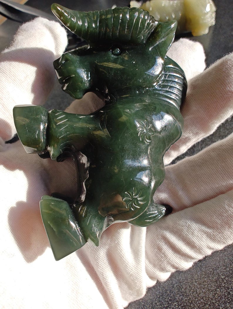 Certified Authentic Nephrite Jade Hand Carved Abstract Cow (Not Big Sur Jade) - Image 7
