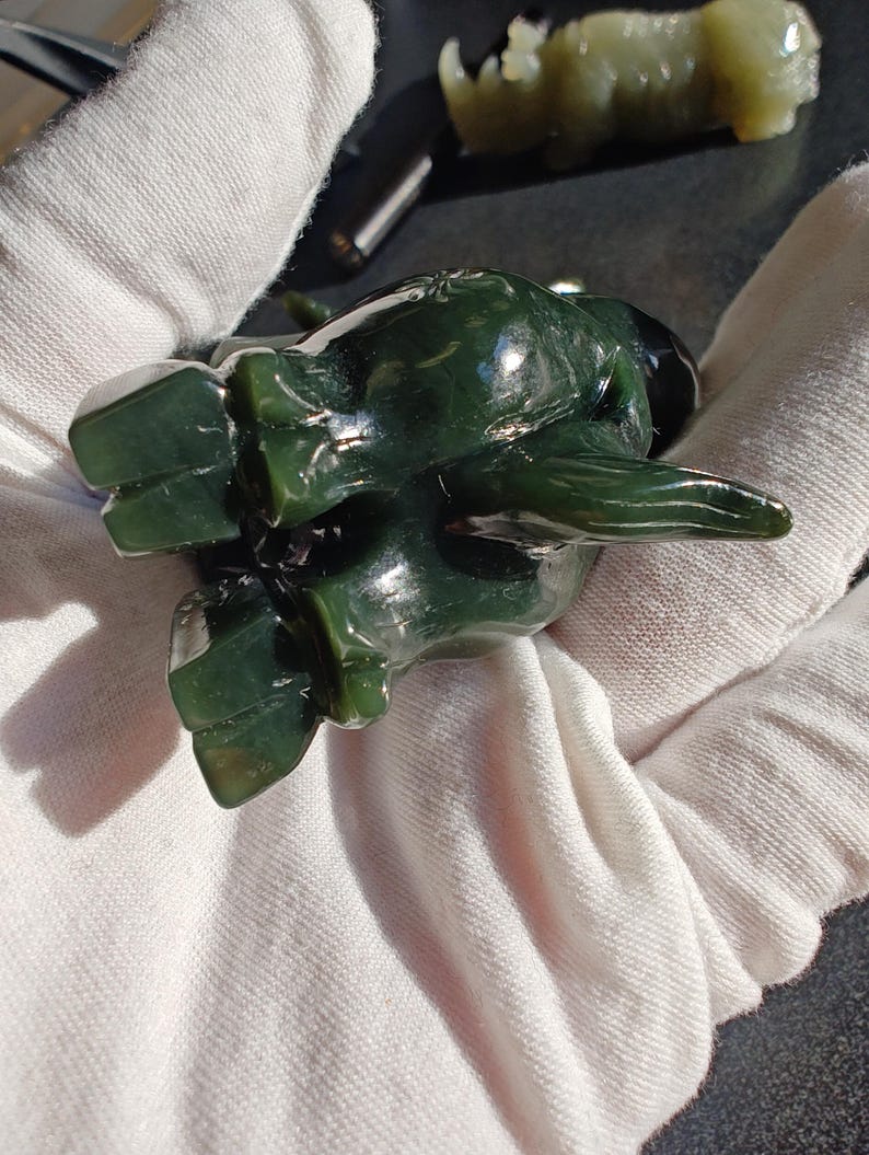 Certified Authentic Nephrite Jade Hand Carved Abstract Cow (Not Big Sur Jade) - Image 8