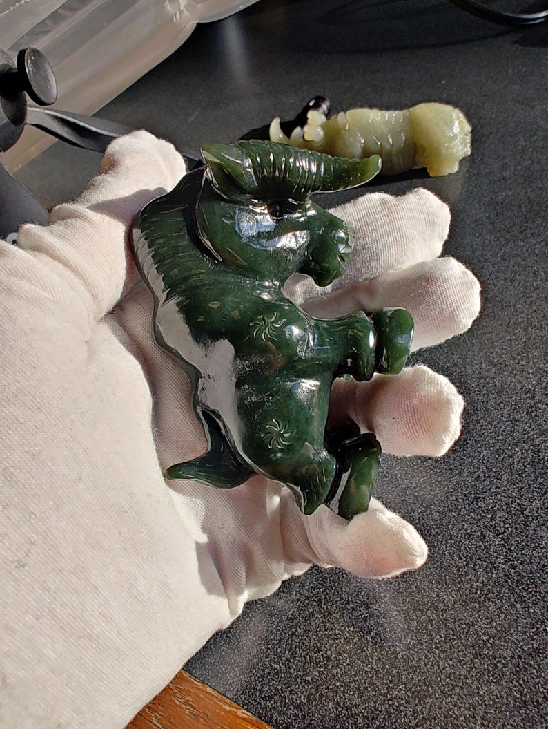 Certified Authentic Nephrite Jade Hand Carved Abstract Cow (Not Big Sur Jade) - Image 9