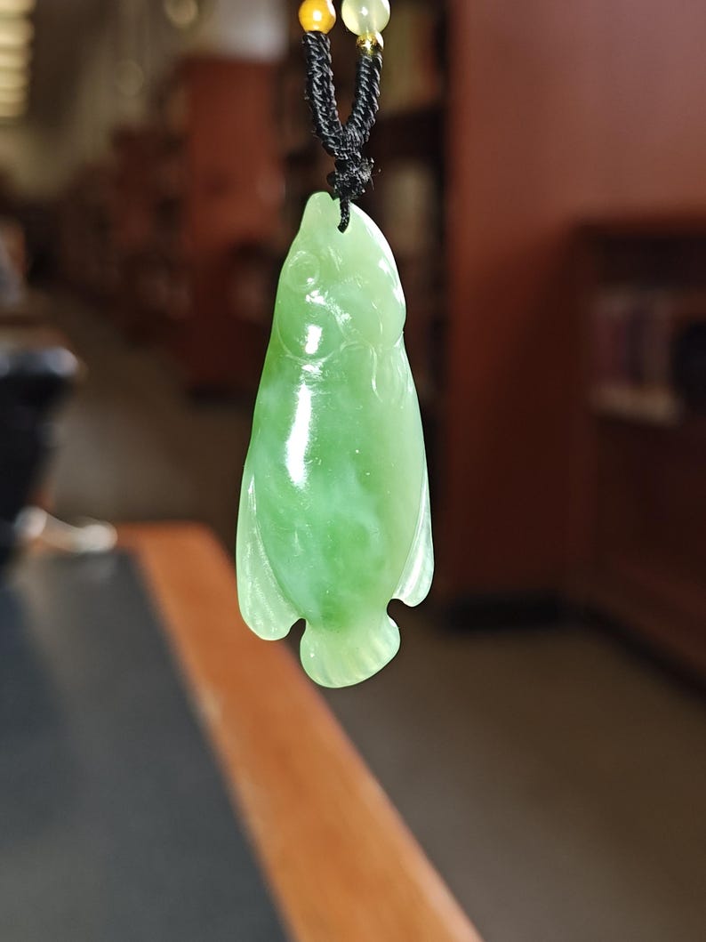 Certified Authentic Siberian Icy Light-Green Nephrite Jade Hand Carved Fish Pendant - Image 4