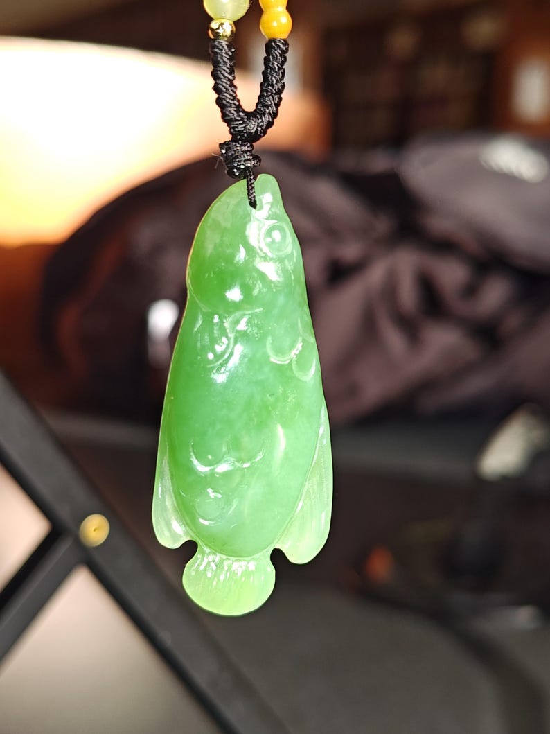 Certified Authentic Siberian Icy Light-Green Nephrite Jade Hand Carved Fish Pendant - Image 5