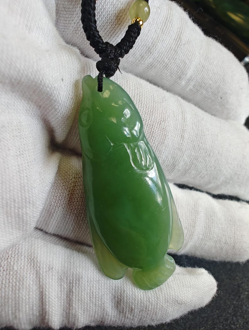 Certified Authentic Siberian Icy Light-Green Nephrite Jade Hand Carved Fish Pendant