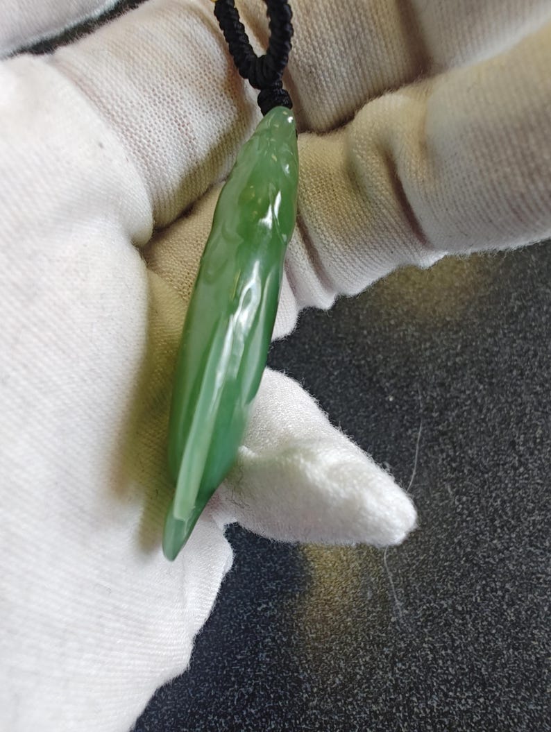 Certified Authentic Siberian Icy Light-Green Nephrite Jade Hand Carved Fish Pendant - Image 9