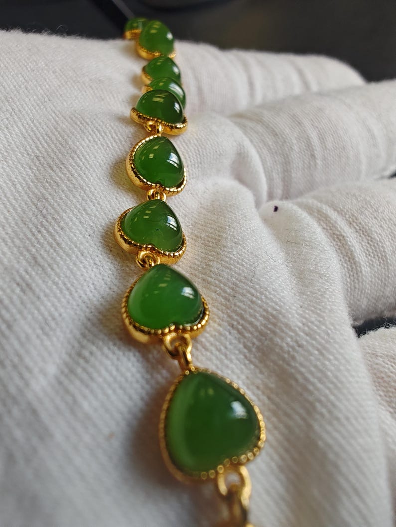Certified Apple Green Nephrite Jade Chain Bracelet Yellow Silver-925 - Image 2
