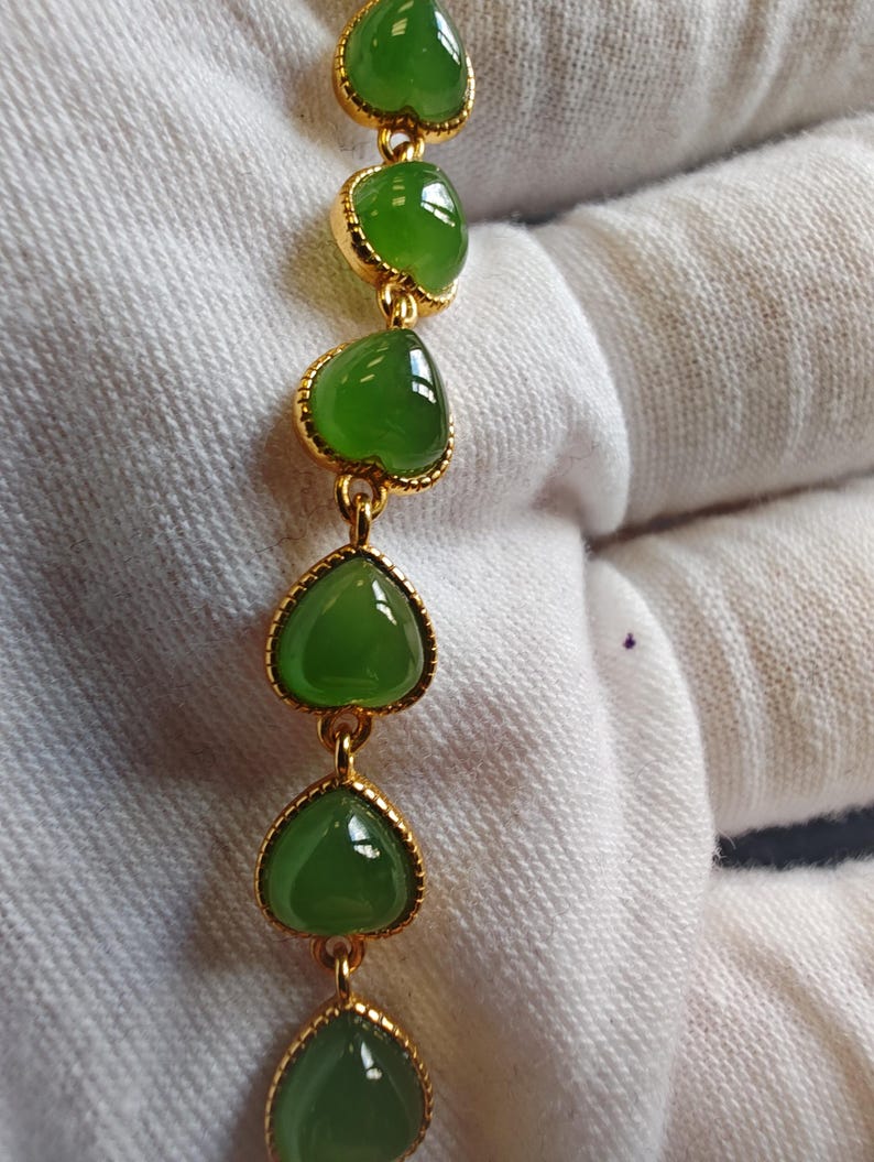 Certified Apple Green Nephrite Jade Chain Bracelet Yellow Silver-925 - Image 3
