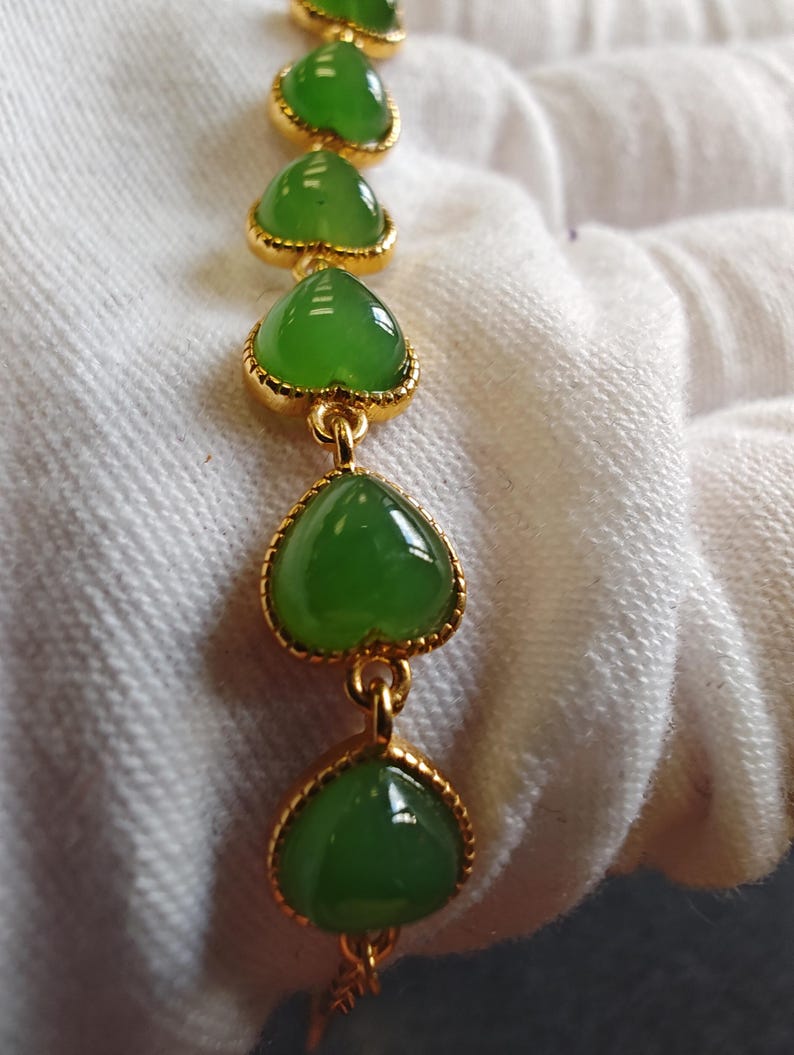 Certified Apple Green Nephrite Jade Chain Bracelet Yellow Silver-925 - Image 4