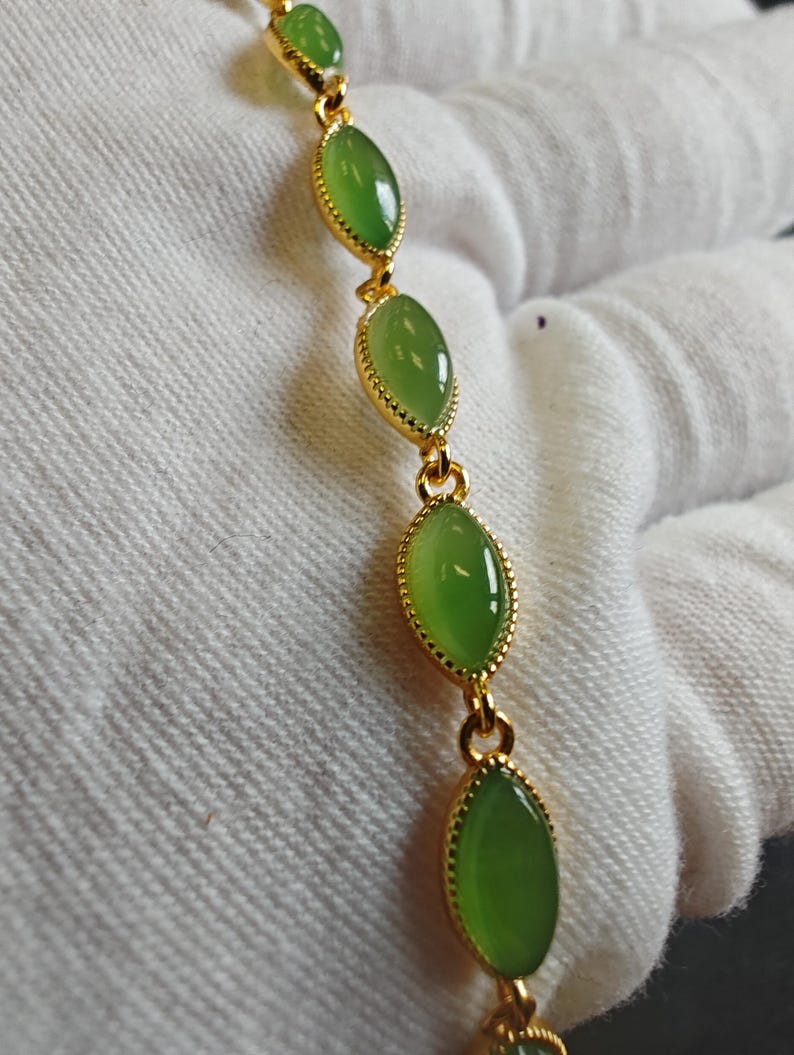 Certified Apple Green Nephrite Jade Chain Bracelet Yellow Silver-925 - Image 7