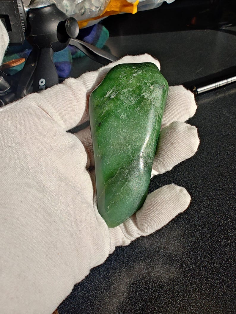 Authentic Siberian Blueish-Green Nephrite Jade Palm Stone - Image 7