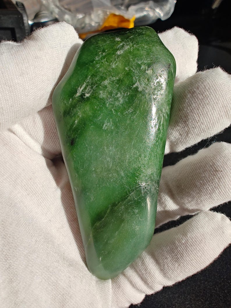 Authentic Siberian Blueish-Green Nephrite Jade Palm Stone