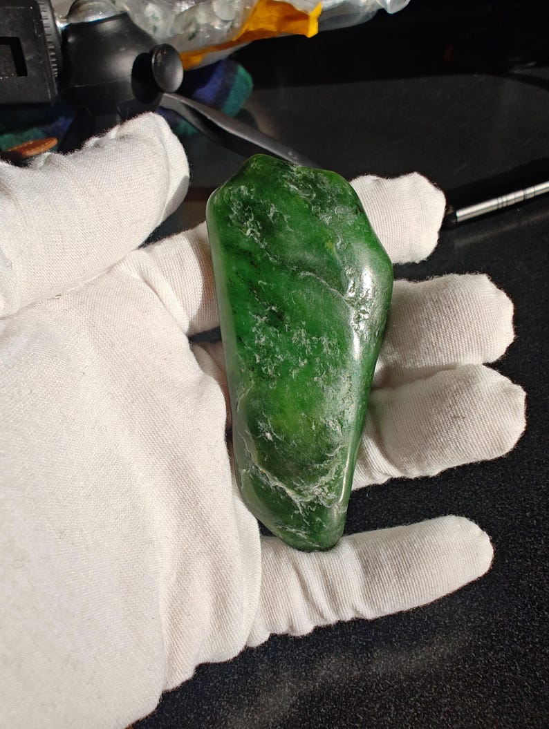 Authentic Siberian Blueish-Green Nephrite Jade Palm Stone - Image 8