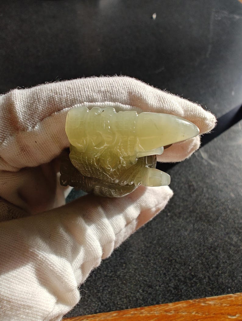 Certified Authentic Nephrite Jade Hand Carved Rhino (Not Big Sur Jade) - Image 4